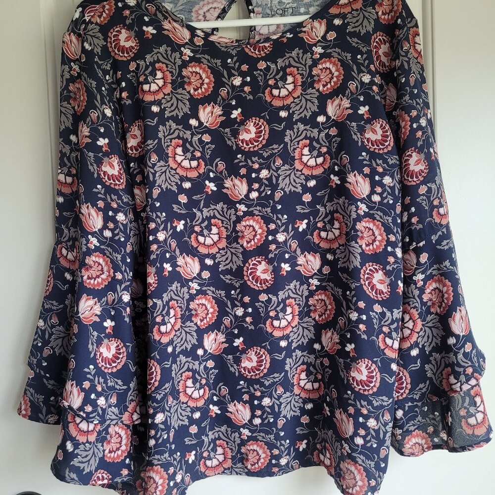 Loft Floral Womens Top Spring Flowy Blouse Size L Like New